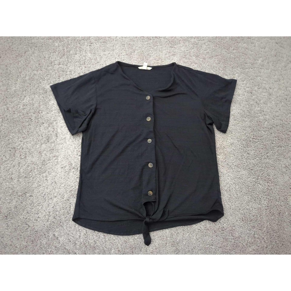 Weatherproof Vintage Blouse Womens Small Black Short Sleeve Tie‎ Front Button Up
